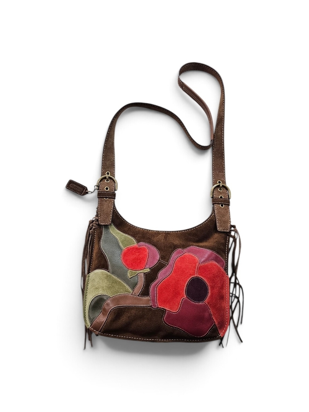 Coach Poppy Brown Suede Floral Appliqué Crossbody Bag - Picture 3 of 7